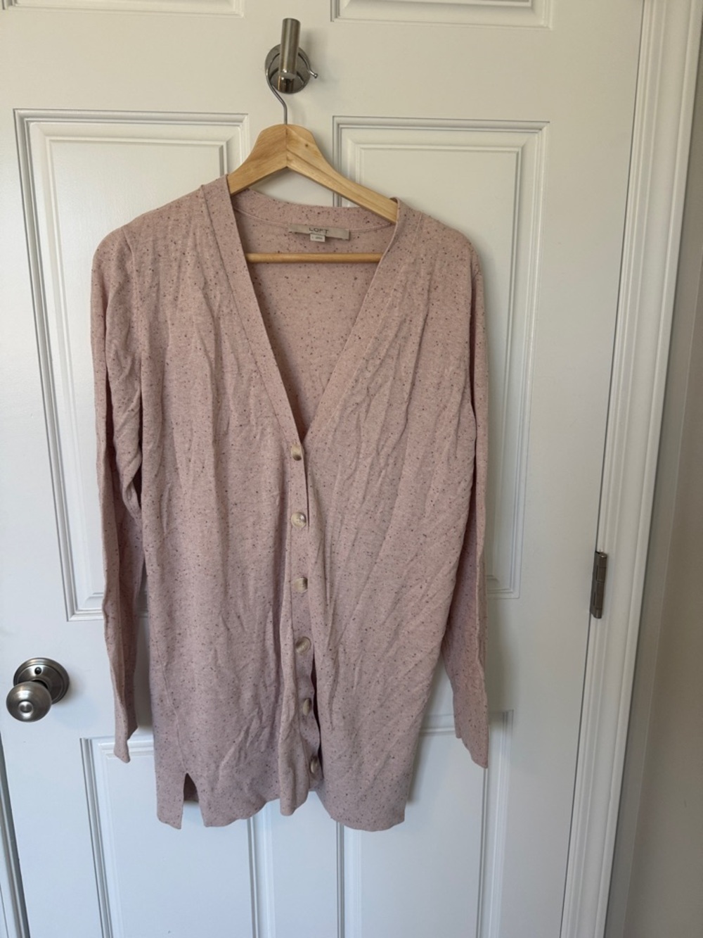 LOFT Dusty Pink Speckled Button-Front Cardigan